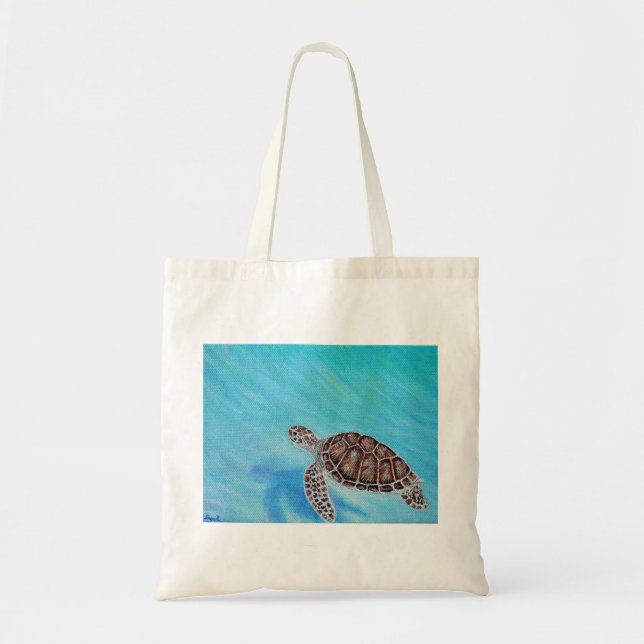 Swimming Sea Turtle Painting Tote Bag (Front)