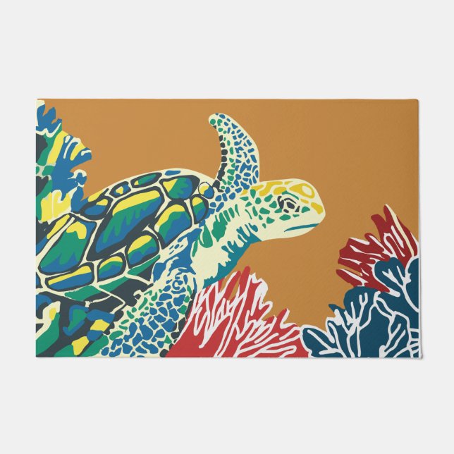 Swimming Sea Turtle Summer Doormat, New home gift Doormat (Front)