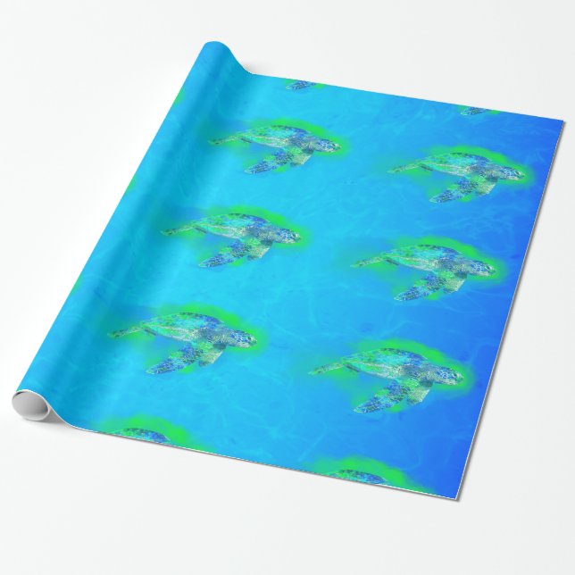 Swimming Sea Turtle Wrapping Paper (Unrolled)