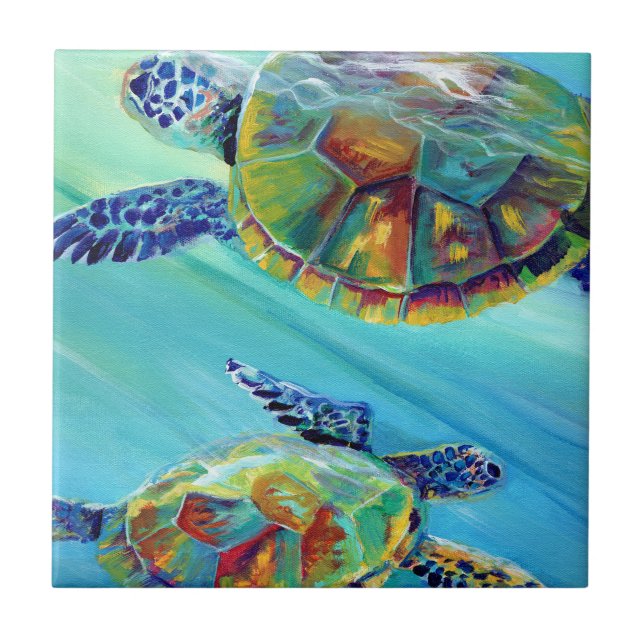 Swimming Sea Turtles Ceramic Tile (Front)
