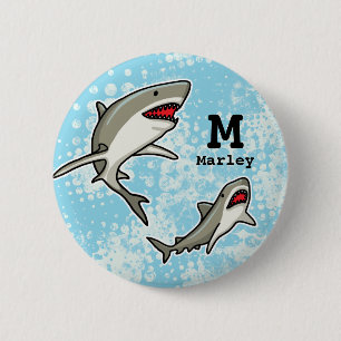 Swimming Sharks, Add Child's Name and Monogram 6 Cm Round Badge