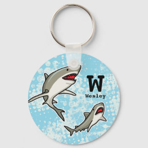 Swimming Sharks, Add Child's Name and Monogram Key Ring