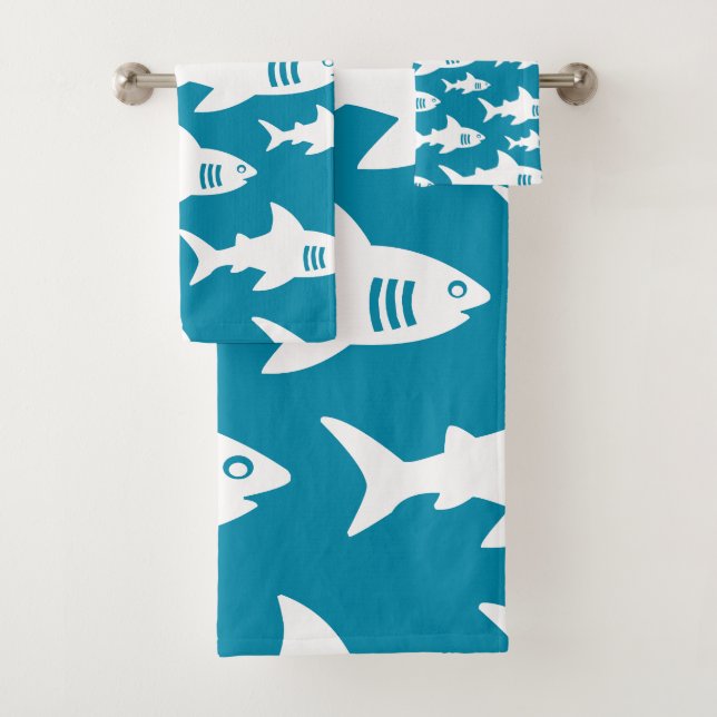 Swimming sharks pattern  bath towel set (Insitu)