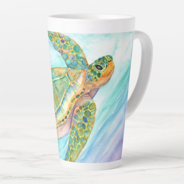 Swimming Smiling Sea Turtle Latte Mug (Right Angle)