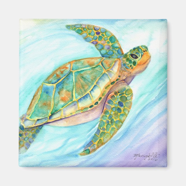 Swimming Smiling Sea Turtle Magnet (Front)
