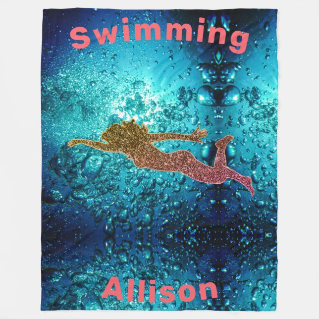 Swimming Sparkly Water Bubbles Under the Sea Fleece Blanket (Front)