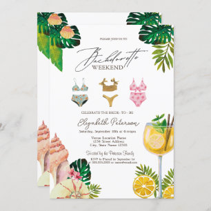 Swimming Suits Leaf  Cocktails Bachelorette Party Invitation