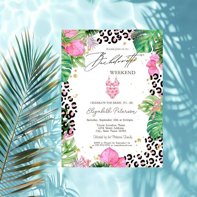  Swimming Suits Palm Hibiscus Bachelorette Party Invitation (Creator Uploaded)