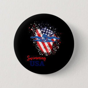 Swimming Support Team Flag Usa Pool Swimmer 6 Cm Round Badge