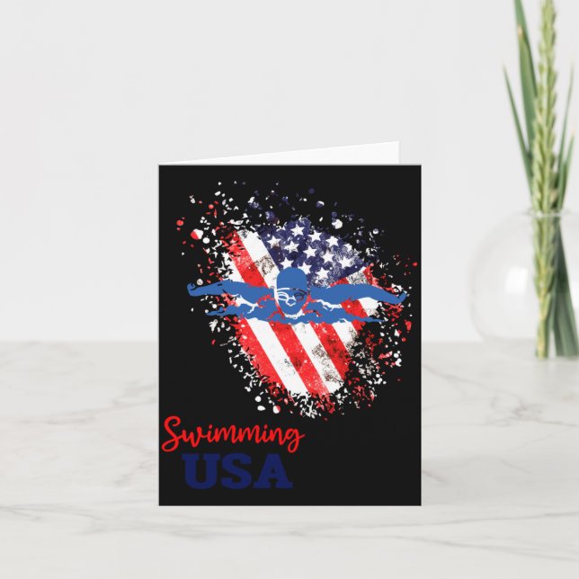 Swimming Support Team Flag Usa Pool Swimmer Card (Front)