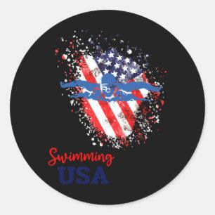 Swimming Support Team Flag Usa Pool Swimmer Classic Round Sticker