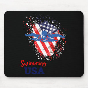 Swimming Support Team Flag Usa Pool Swimmer Mouse Pad