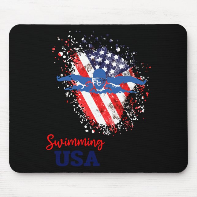 Swimming Support Team Flag Usa Pool Swimmer Mouse Pad (Front)
