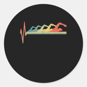 Swimming Swimmer Heartbeat Gift Premium Classic Round Sticker