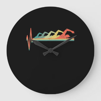 Swimming Swimmer Heartbeat  Gift Premium Large Clock