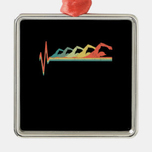 Swimming Swimmer Heartbeat  Gift Premium Metal Ornament