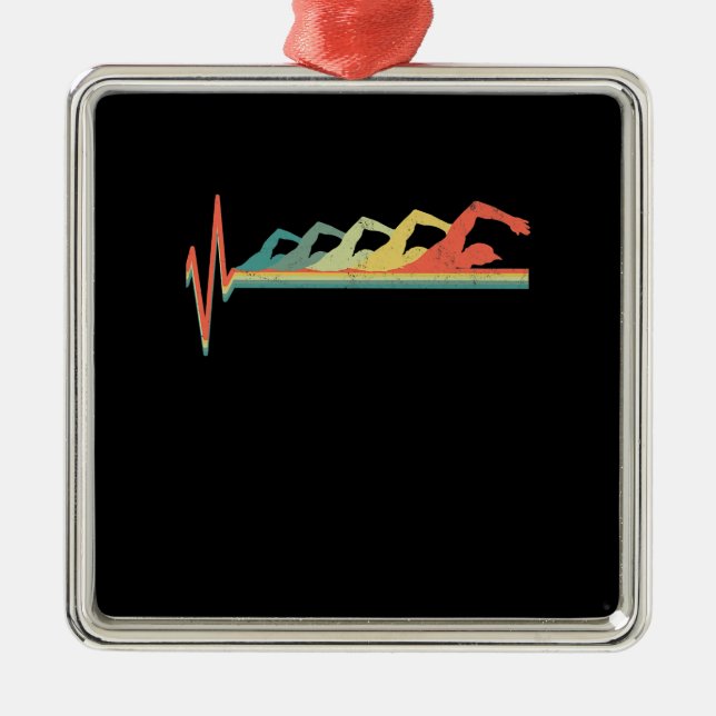 Swimming Swimmer Heartbeat  Gift Premium Metal Ornament (Front)