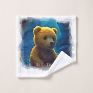 Swimming Teddy Bear Cartoon Design for Kids Wash Cloth