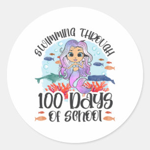 Swimming Through 100 Days Of School - Mermaid  Classic Round Sticker