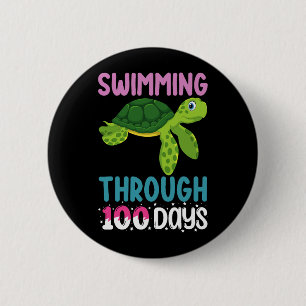 Swimming Through 100 Days Of School Turtle 6 Cm Round Badge