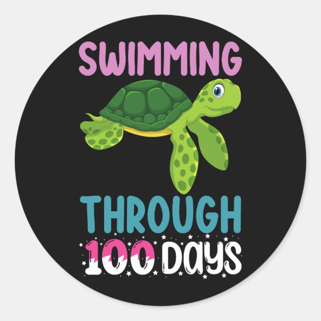Swimming Through 100 Days Of School Turtle Classic Round Sticker (Front)