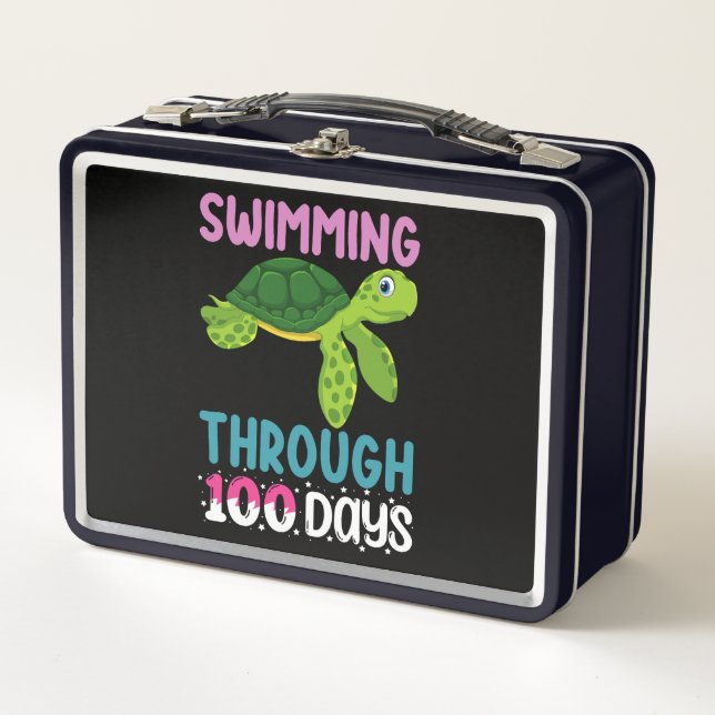 Swimming Through 100 Days Of School Turtle Metal Lunch Box (Front)