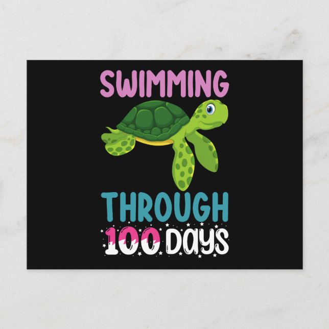 Swimming Through 100 Days Of School Turtle Postcard (Front)