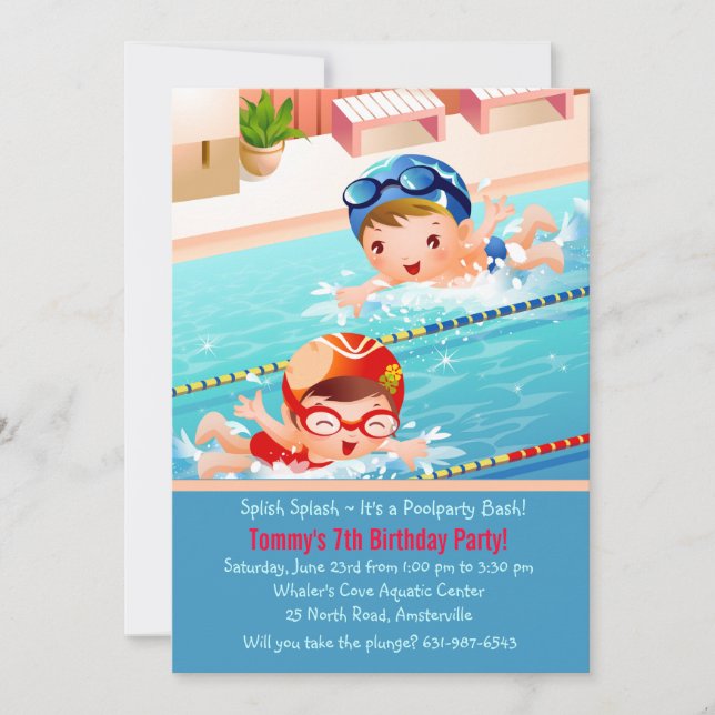 Swimming Tots Pool Party Invitation (Front)