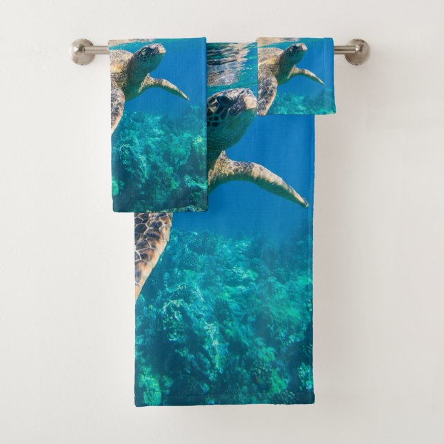 Swimming Turtle Bathroom Towel Set (Insitu)