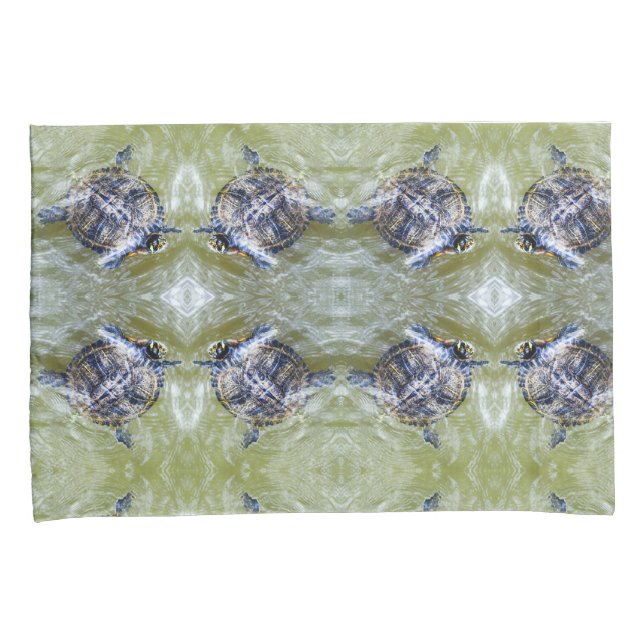 Swimming Turtle with It's Head Popped Up Pillowcase (Front-Right)