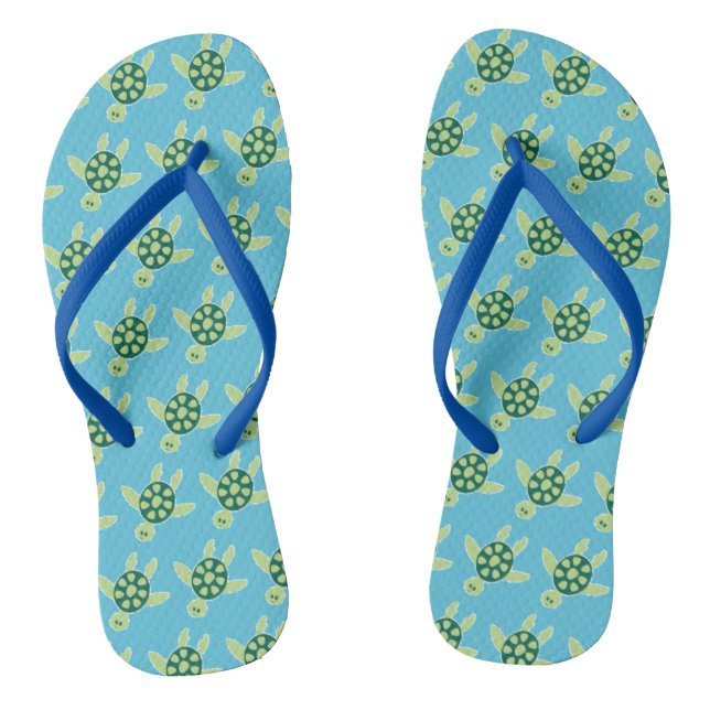 Swimming Turtles Blue Pattern Thongs (Footbed)