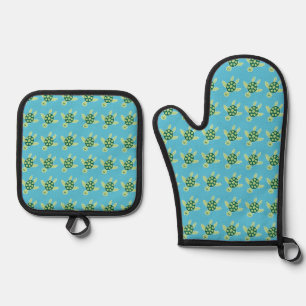 Swimming Turtles Cute Pattern Oven Mitt & Pot Holder Set
