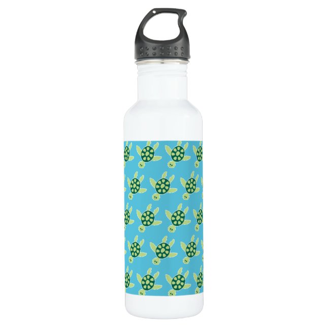 Swimming Turtles Pattern Blue 710 Ml Water Bottle (Front)