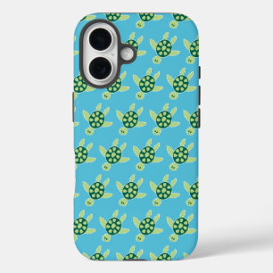 Swimming Turtles Pattern Blue iPhone 16 Case