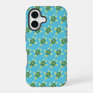 Swimming Turtles Pattern Blue iPhone 16 Case