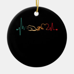 Swimming Vintage Swimmer Heartbeat Retro Gift Ceramic Ornament