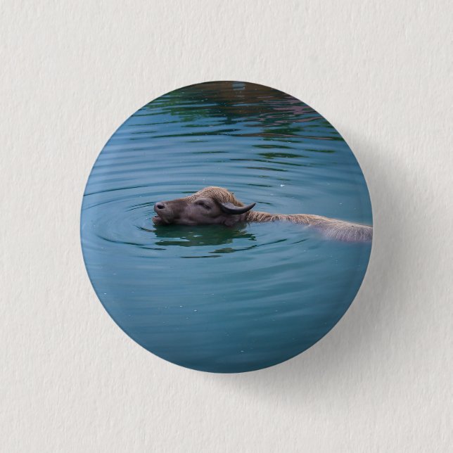 Swimming Water Buffalo 3 Cm Round Badge (Front)
