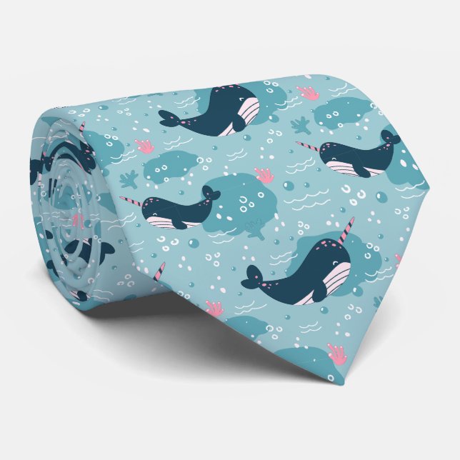 Swimming Whales Ocean Bubbles Tie (Rolled)