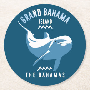 Swimming with Dolphins Grand Bahama Scuba Diving Round Paper Coaster