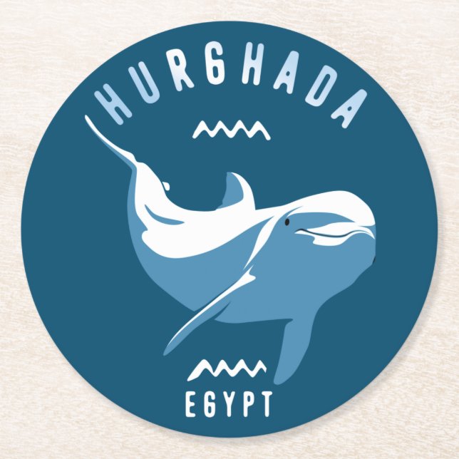 Swimming with Dolphins Hurghada Egypt T-Shirt Round Paper Coaster (Front)