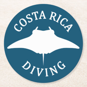 Swimming With Manta Ray - Costa Rica Scuba Diving Round Paper Coaster