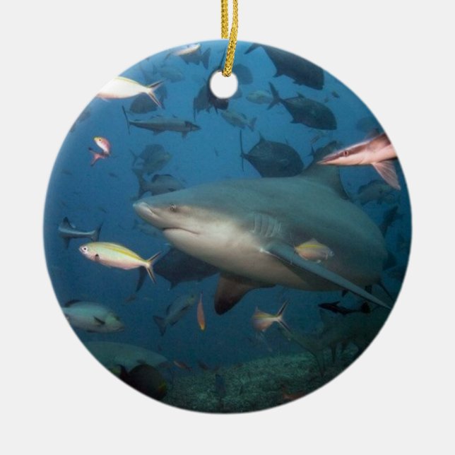 swimming with sharks ceramic tree decoration (Front)