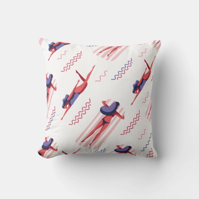 Swimming Woman Pattern Cushion (Front)