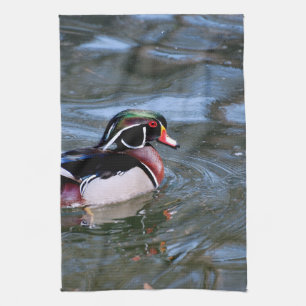 Swimming Wood Duck Tea Towel