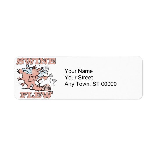 swine flew flying pig flu pun cartoon return address label