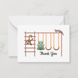 Swing Bear Monkey Raccoon Thank You Card