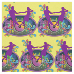 Swing Dance Couple On Record And Music Beats Fabric