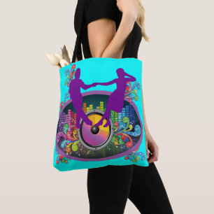 Swing Dance Couple On Record And Music Beats Tote Bag