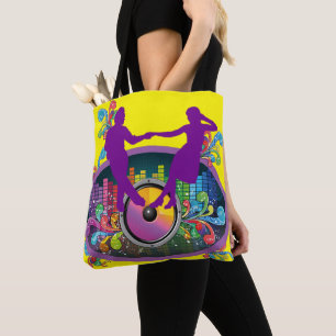 Swing Dance Couple On Record And Music Beats Tote Bag