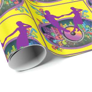 Swing Dance Couple On Record And Music Beats Wrapping Paper